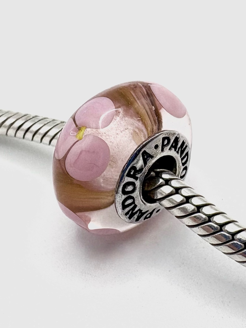 Pandora Pink Flowers Murano Glass Sterling Silver Charm